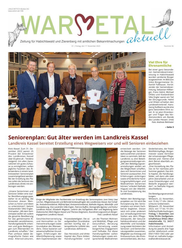 Warmetal aktuell (Habichtswald + Zierenberg) Titelblatt 46/2023