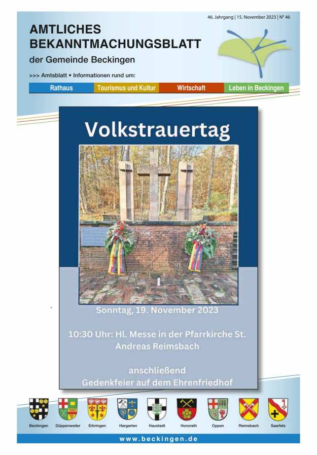 Amtsblatt Beckingen Titelblatt 46/2023