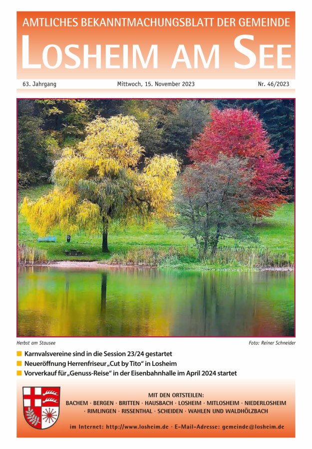 Amtliches Bekanntmachungsblatt der Gemeinde Losheim am See Titelblatt 46/2023