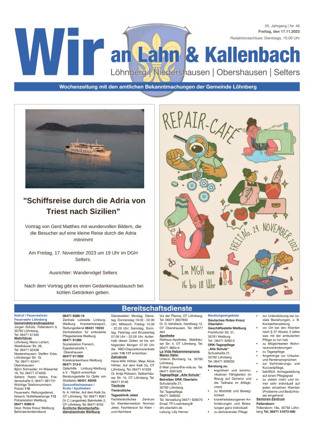 Amtliches Mitteilungsblatt der Gemeinde Löhnberg Titelblatt 46/2023