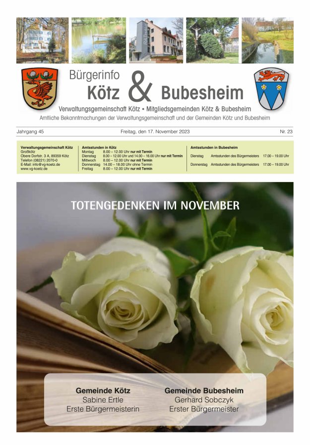 Amtsblatt der VG Kötz und der Mitgliedsgemeinden Titelblatt 23/2023