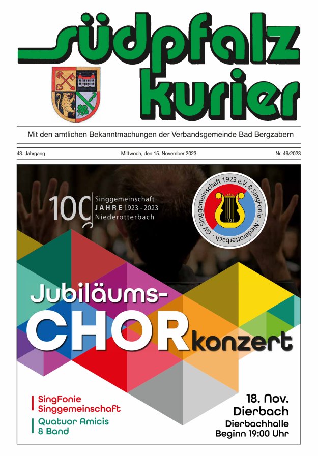 Südpfalz Kurier - VG Bad Bergzabern Titelblatt 46/2023