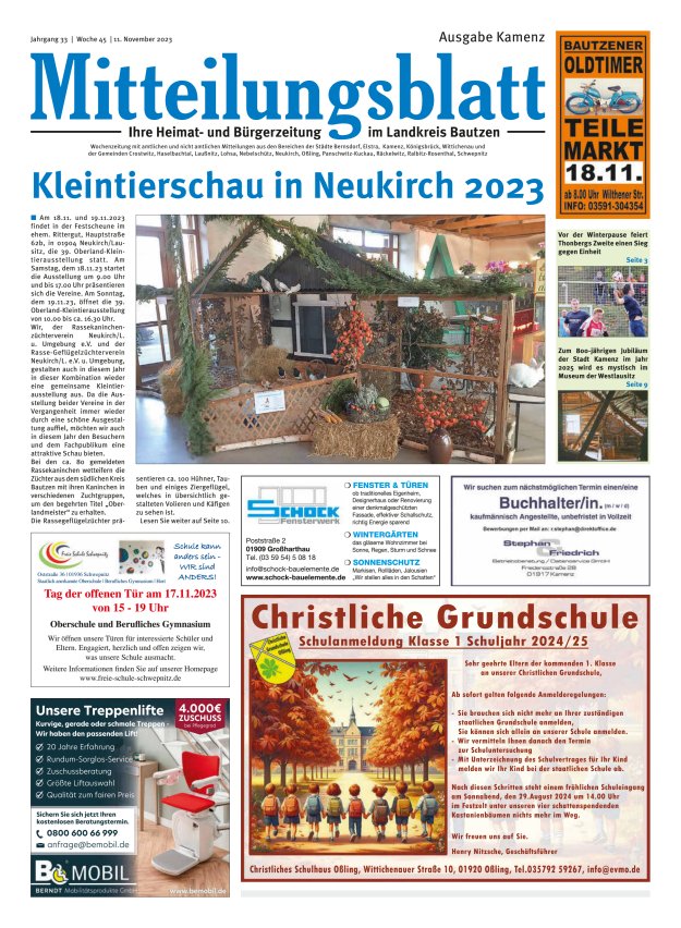 Mitteilungsblatt LK Bautzen Ausgabe Kamenz Titelblatt 44/2023