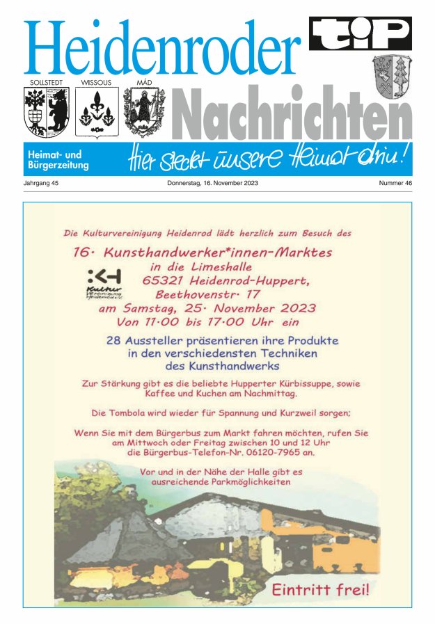 "tip" Heidenroder Nachrichten Titelblatt 46/2023