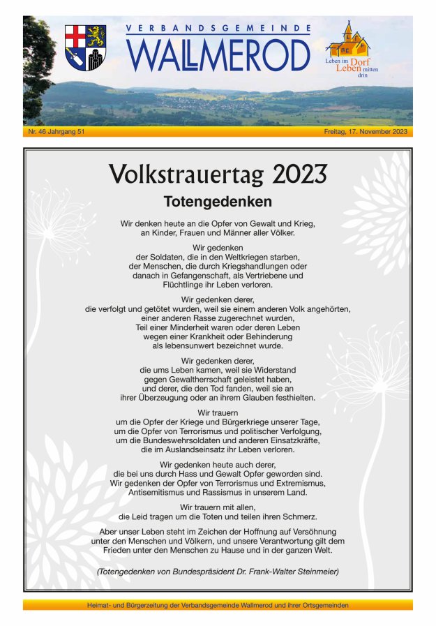 Wir über uns - Verbandsgemeinde Wallmerod Titelblatt 46/2023