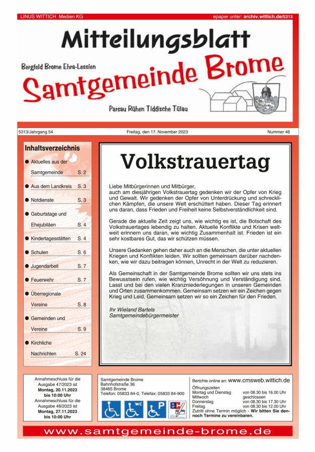 Mitteilungsblatt der Samtgemeinde Brome Titelblatt 46/2023