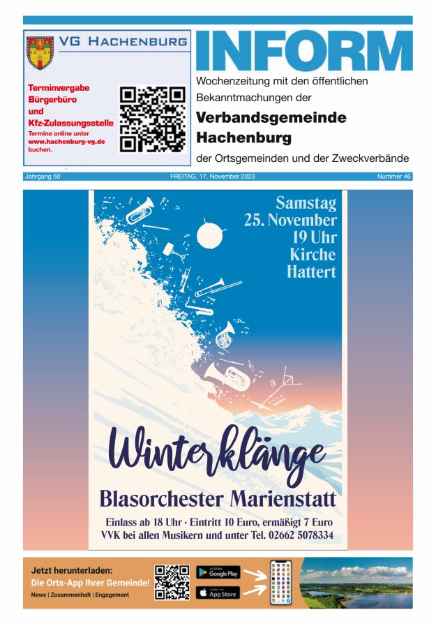 INFORM - Wochenzeitung der Verbandsgemeinde Hachenburg Titelblatt 46/2023