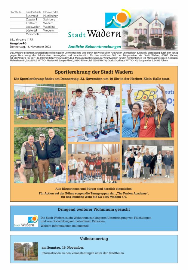 Stadt Wadern Titelblatt 46/2023