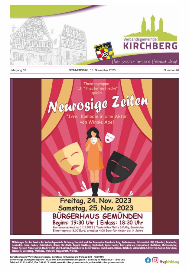 Mitteilungen der Verbandsgemeinde Kirchberg Hunsrück Titelblatt 46/2023