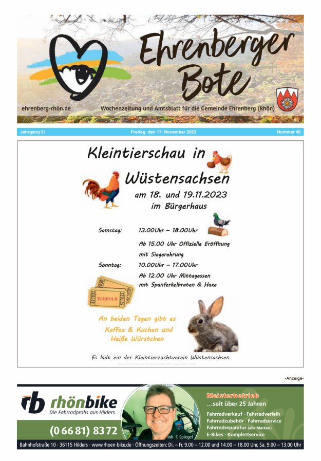 Ehrenberger Bote Titelblatt 46/2023