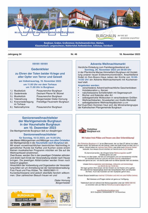 WIR - mit Amtsblatt der Marktgemeinde Burghaun Titelblatt 46/2023