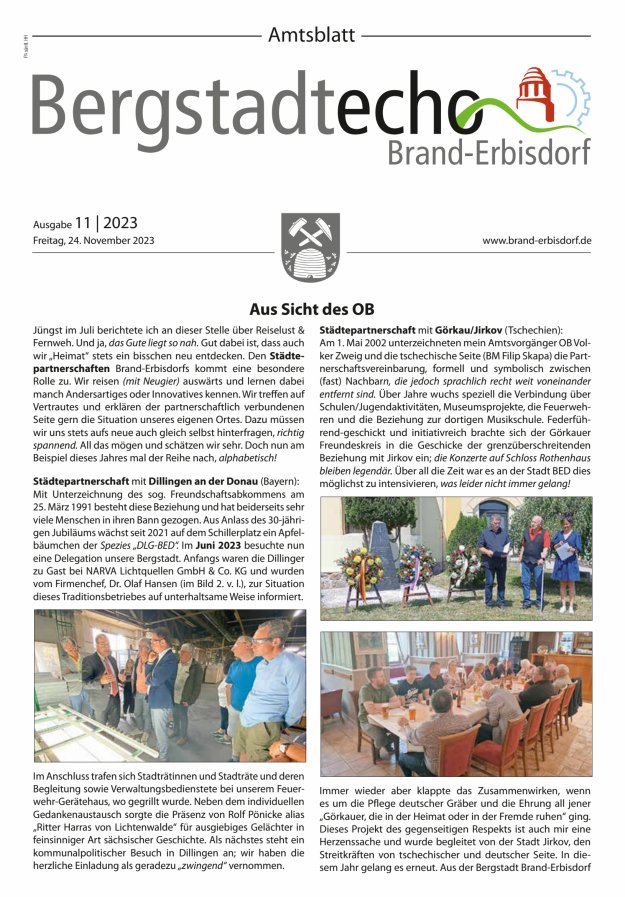 Bergstadtecho Brand-Erbisdorf Titelblatt 11/2023