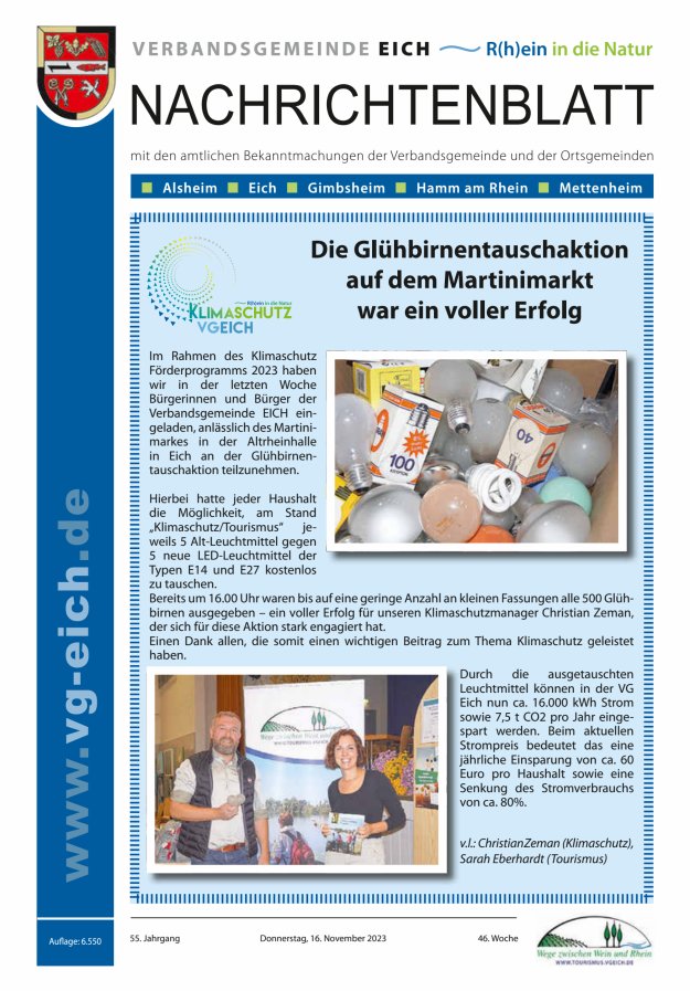 Nachrichtenblatt der VG Eich Titelblatt 46/2023