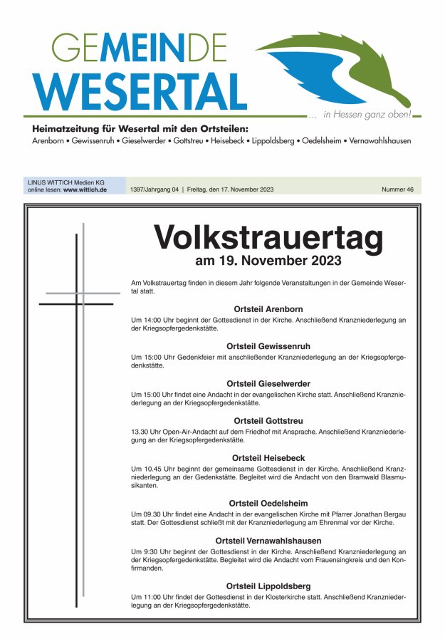 Wesertal Titelblatt 46/2023