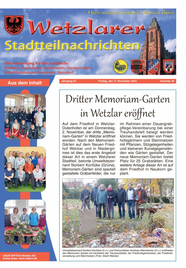 Wetzlarer Stadtteilnachrichten Titelblatt 46/2023
