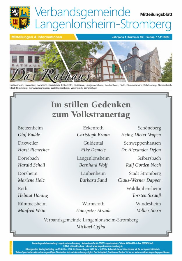 Das Rathaus - MTB d VG Langenlonsheim-Stromberg Titelblatt 46/2023