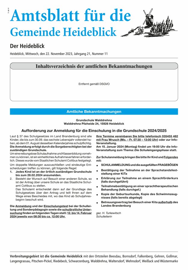 Amtsblatt für die Gemeinde Heideblick - Der Heideblick Titelblatt 11/2023