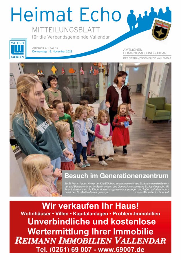 Heimat-Echo - Heimat- und Bürgerzeitung Verbandsgemeinde Vallendar Titelblatt 46/2023