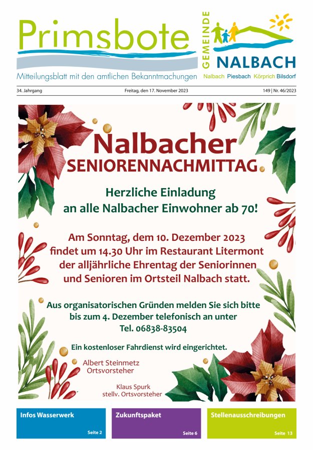 Primsbote Gemeinde Nalbach Titelblatt 46/2023
