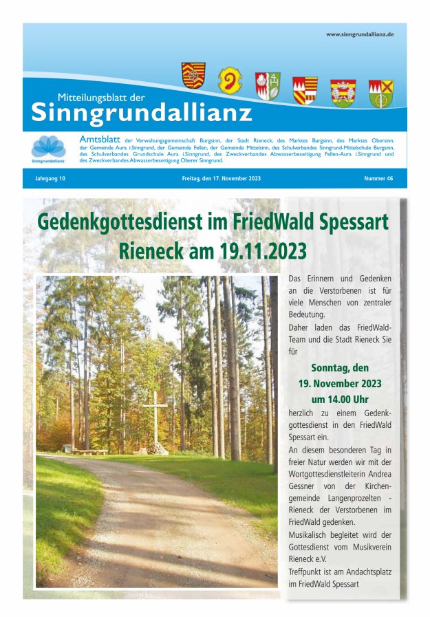 Mitteilungsblatt der Sinngrundallianz Titelblatt 46/2023
