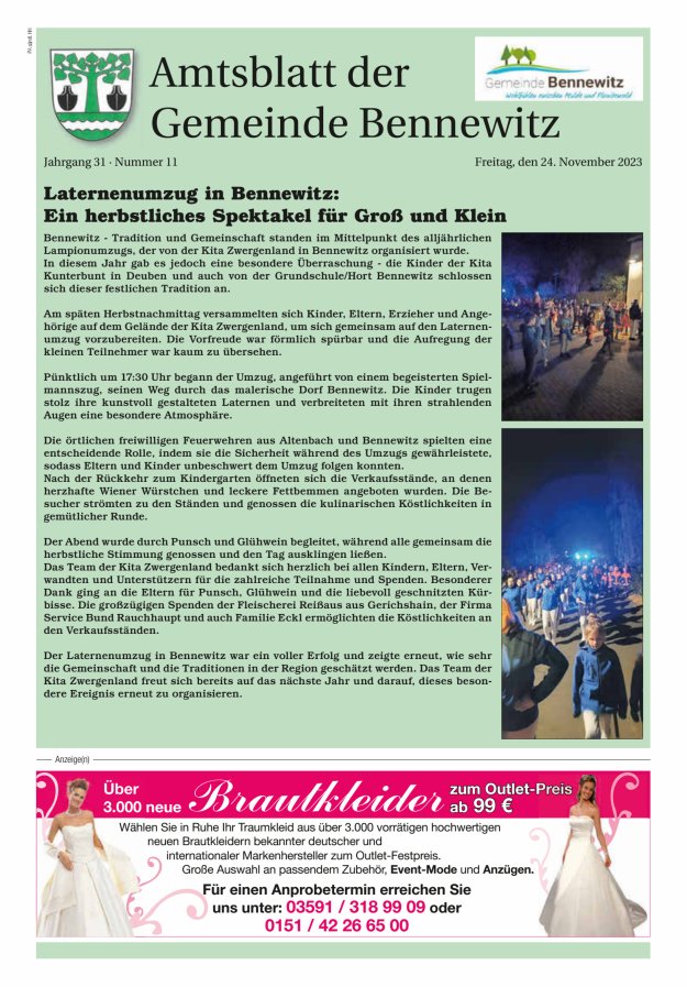 Amtsblatt der Gemeinde Bennewitz Titelblatt 11/2023