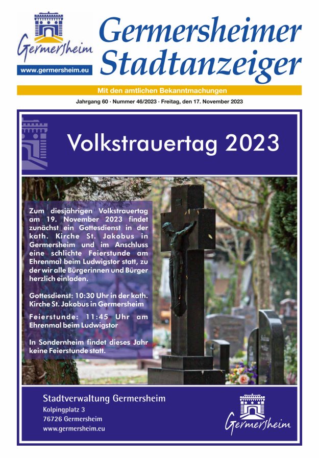 Germersheimer Stadtanzeiger Titelblatt 46/2023
