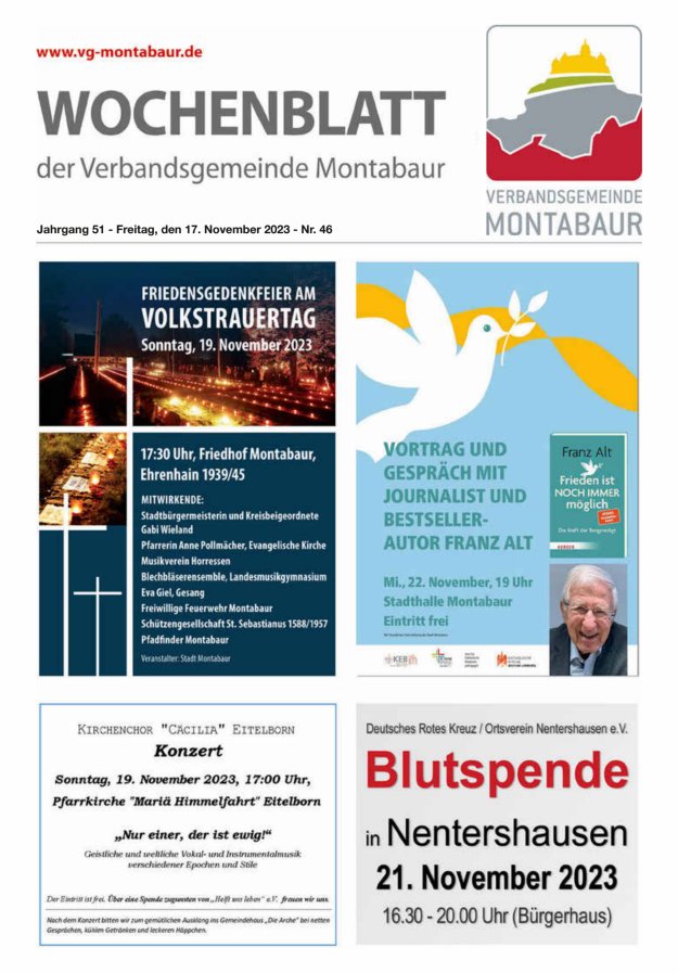 Wochenblatt der Verbandsgemeinde Montabaur Titelblatt 46/2023