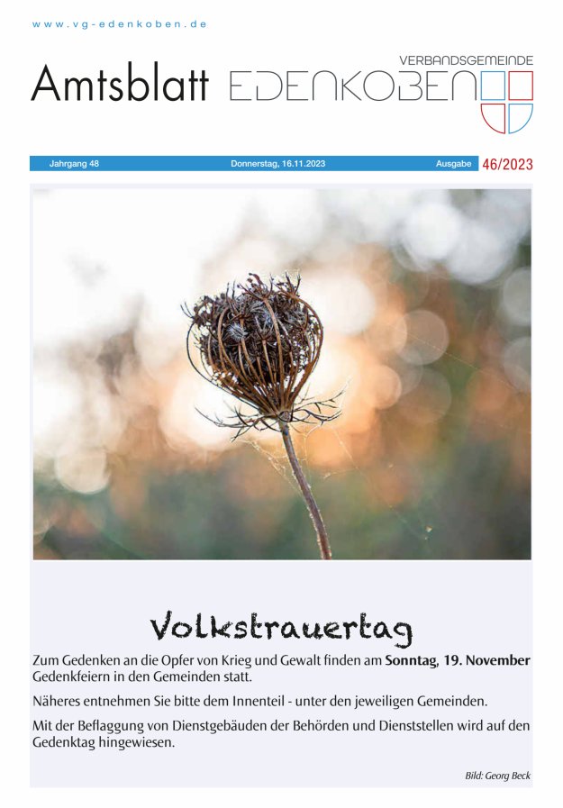 Amtsblatt VG Edenkoben Titelblatt 46/2023