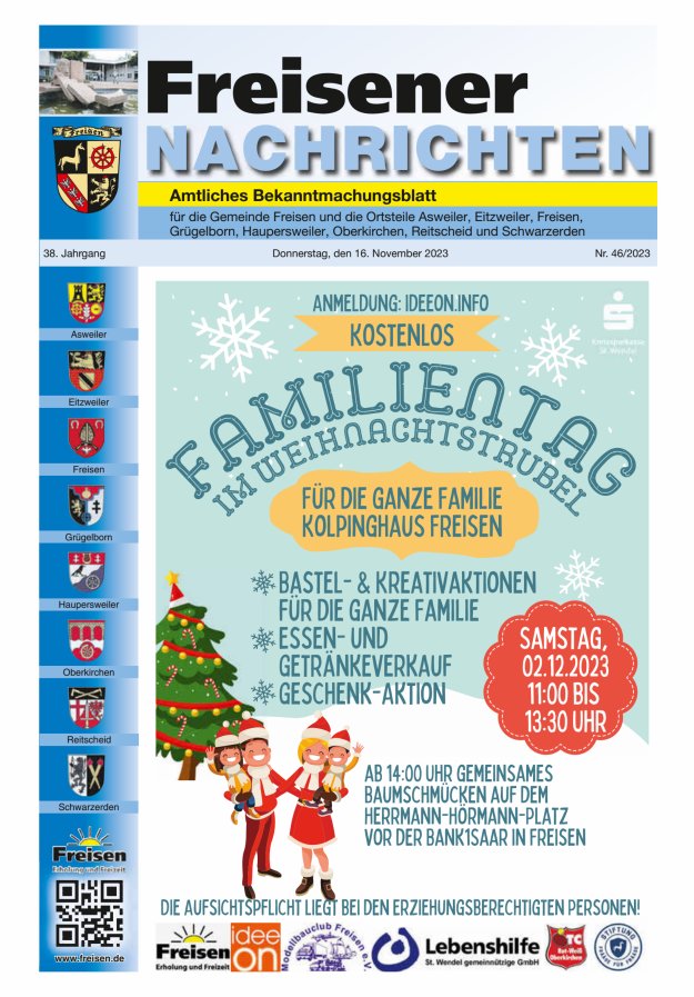 Freisener Nachrichten Titelblatt 46/2023