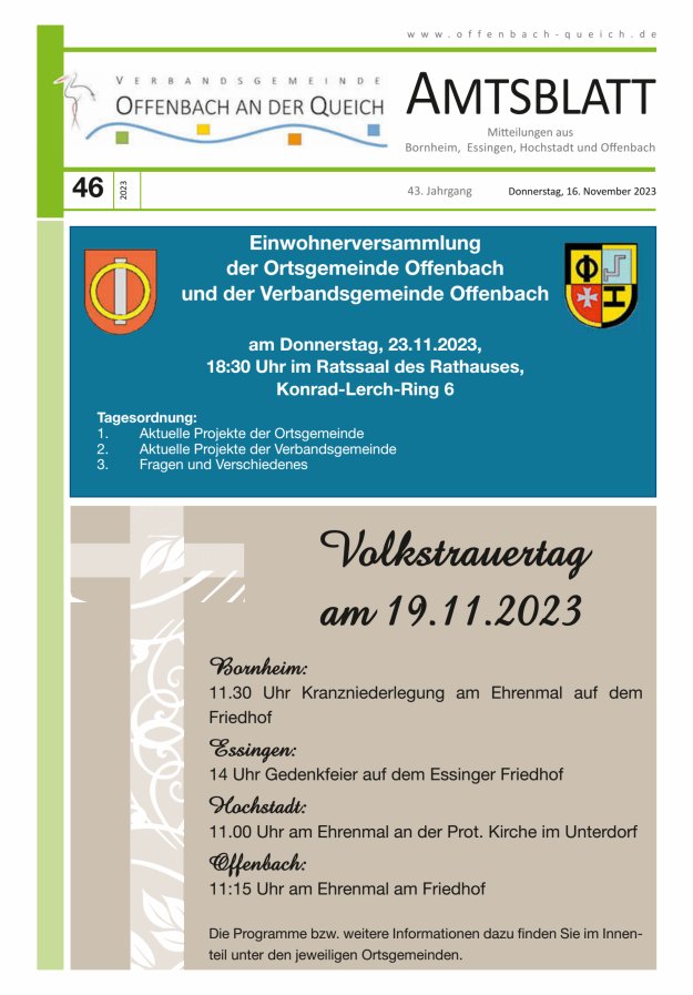 Amtsblatt VG Offenbach an der Queich Titelblatt 46/2023