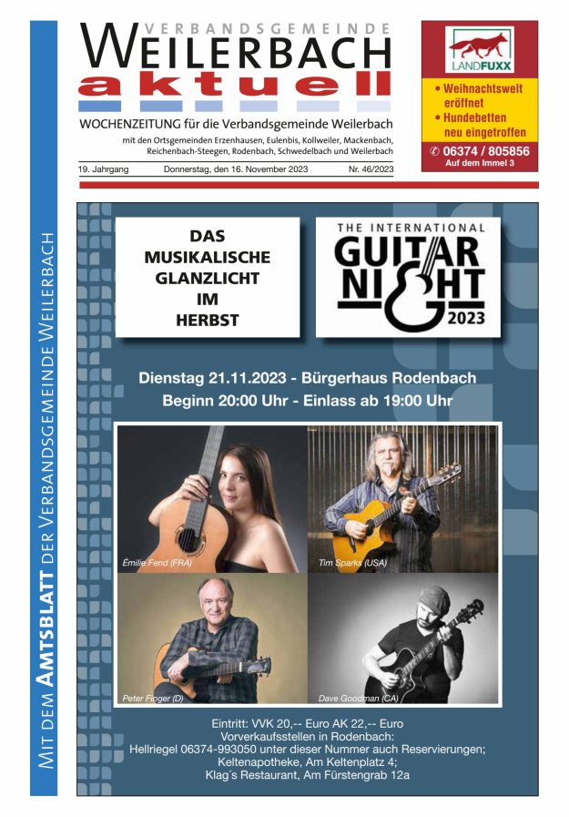 Verbandsgemeinde Weilerbach aktuell Titelblatt 46/2023