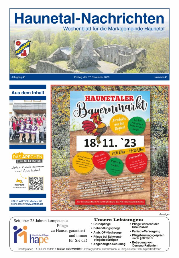 Haunetal-Nachrichten Titelblatt 46/2023