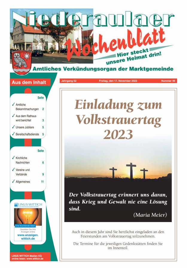 Niederaulaer Wochenblatt Titelblatt 46/2023