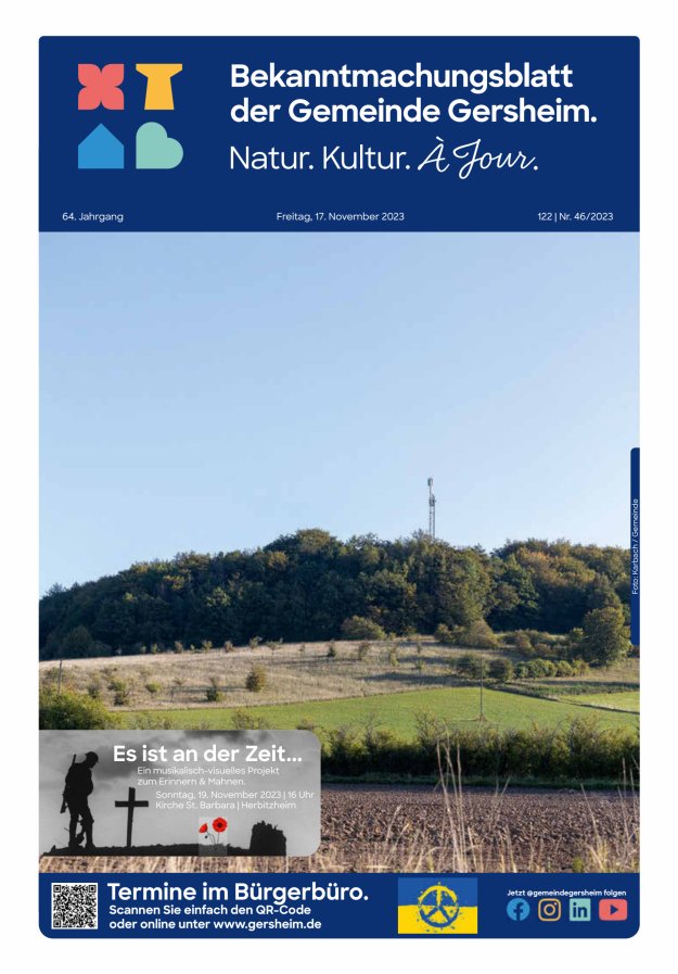 Bekanntmachungsblatt der Gemeinde Gersheim Titelblatt 46/2023