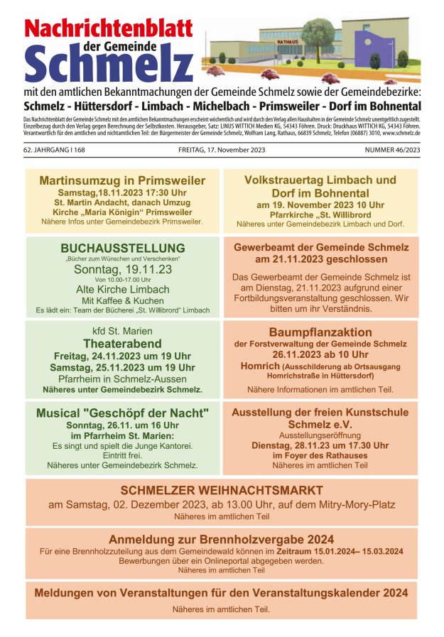 Nachrichtenblatt Schmelz Titelblatt 46/2023