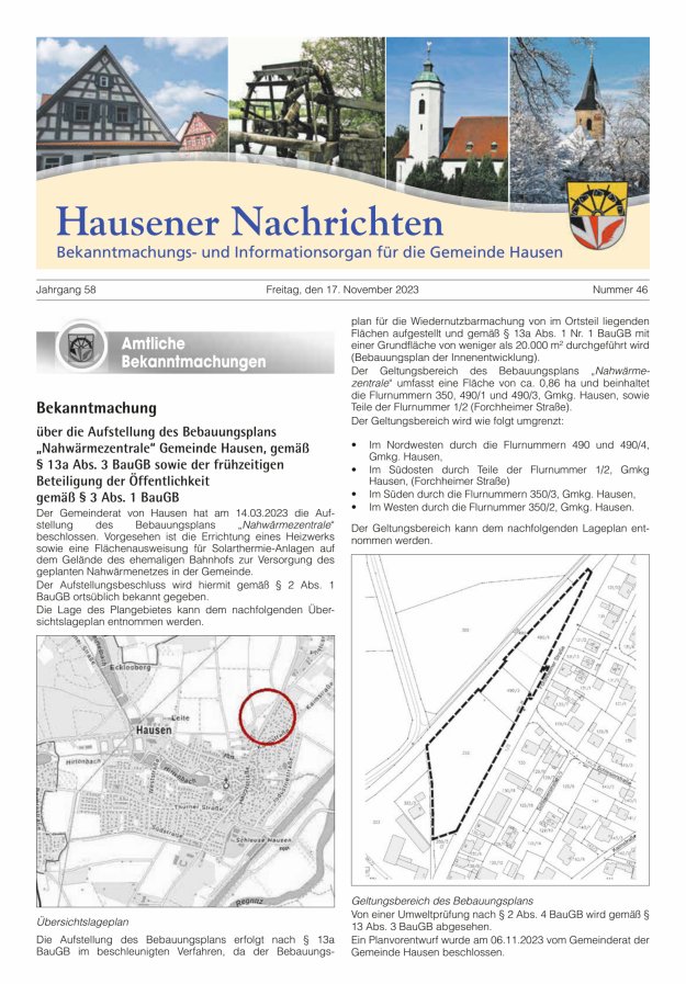 Hausener Nachrichten Titelblatt 46/2023