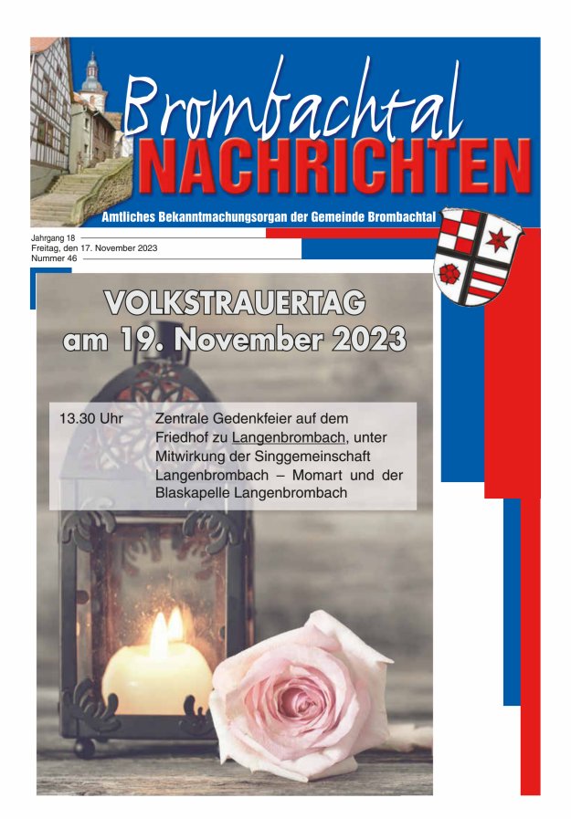 Brombachtal-Nachrichten Amtsblatt der Gemeinde Brombachtal Titelblatt 46/2023