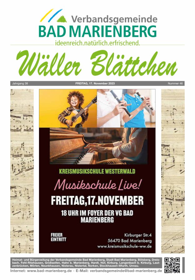 Wäller Blättchen - Verbandsgemeinde Bad Marienberg Titelblatt 46/2023