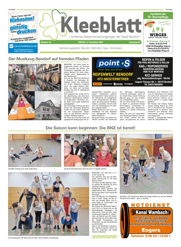 Kleeblatt - Amtliches Bekanntmachungsorgan der Stadt Bendorf Titelblatt 46/2023