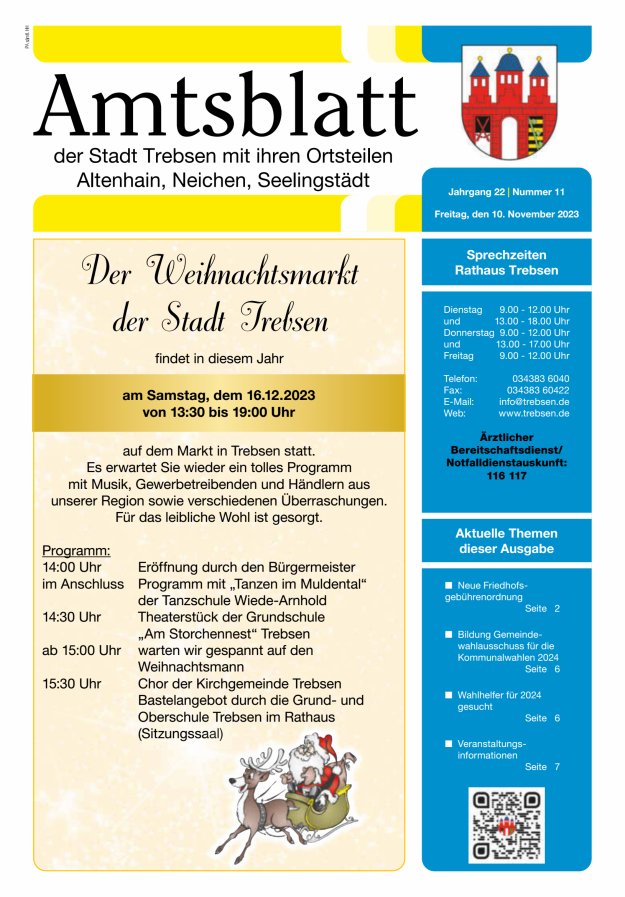 Stadtjournal der Stadt Trebsen mit ihren Ortsteilen Titelblatt 11/2023