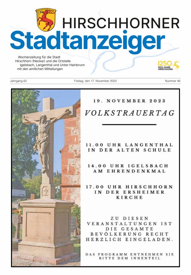 Hirschhorner Stadtanzeiger Titelblatt 46/2023
