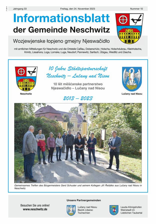 Informationsblatt der Gemeinde Neschwitz mit amtlichen Mitteilungen Titelblatt 10/2023