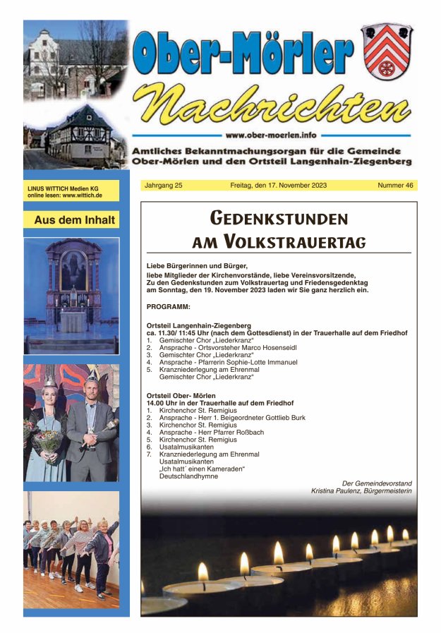 Ober-Mörler Nachrichten Titelblatt 46/2023