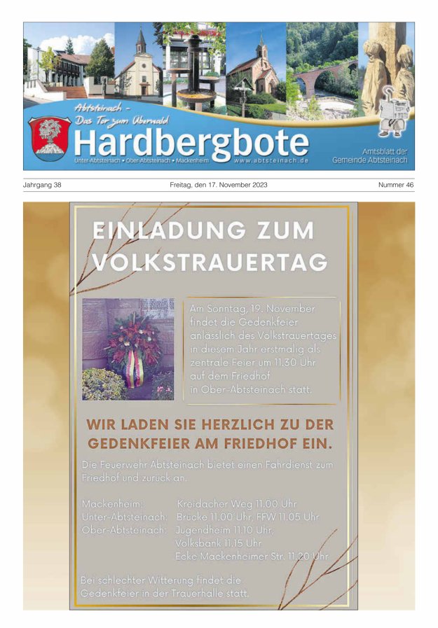 Hardbergbote - Mitteilungsblatt der Gemeinde Abtsteinach Titelblatt 46/2023