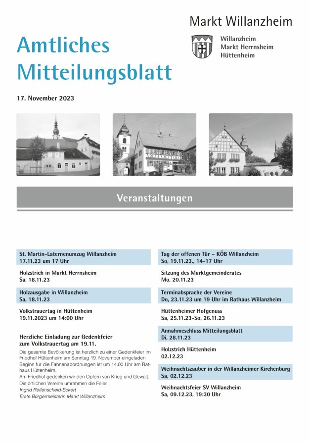 Amtliches Mitteilungsblatt des Marktes Willanzheim Titelblatt 23/2023