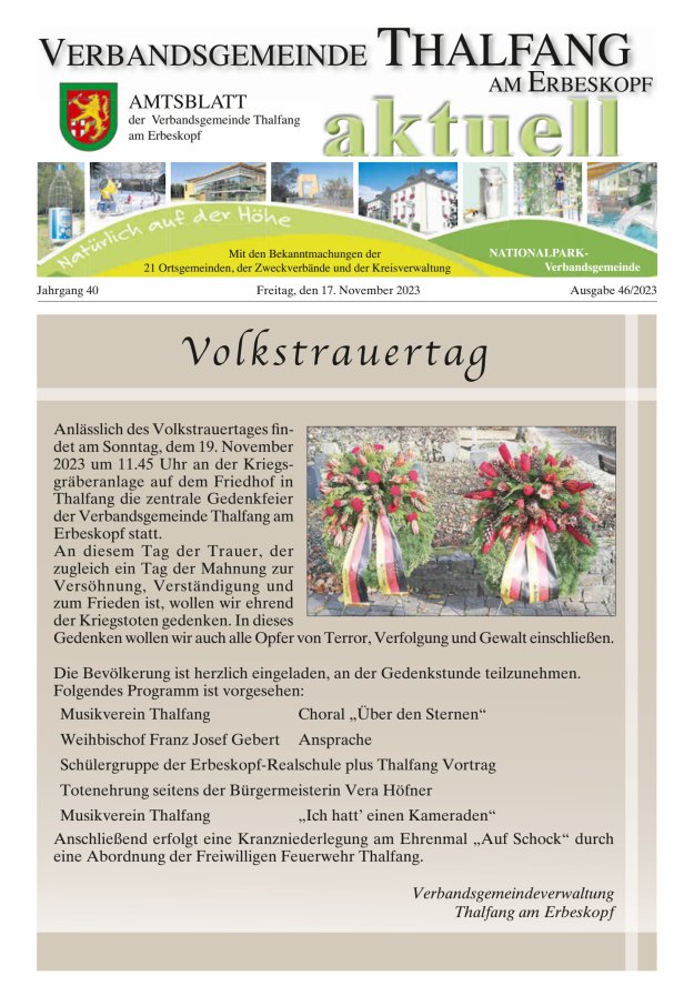 Thalfang aktuell - Amtsblatt VG Thalfang Titelblatt 46/2023