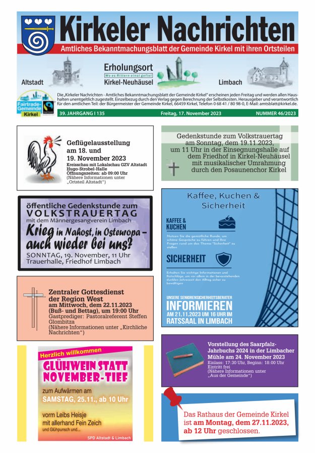 Kirkeler Nachrichten Titelblatt 46/2023