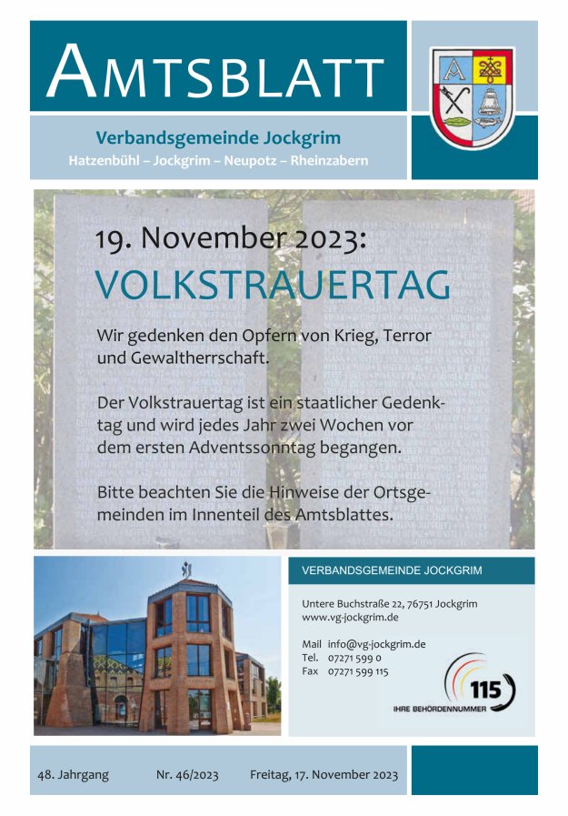 Amtsblatt VG Jockgrim Titelblatt 46/2023