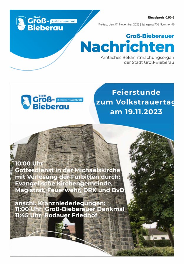 Groß-Bieberauer Nachrichten Titelblatt 46/2023