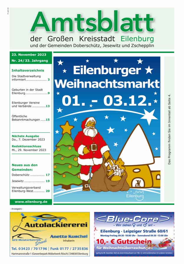 Muldespiegel und Amtsblatt der Großen Kreisstadt Eilenburg und der Gemeinden Titelblatt 24/2023